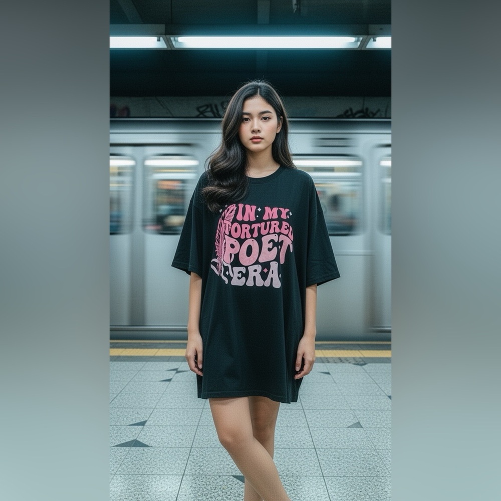 Black Plus Size T-Shirt With Graphic Design "In My Tortured Poet Era" Size 4 XL